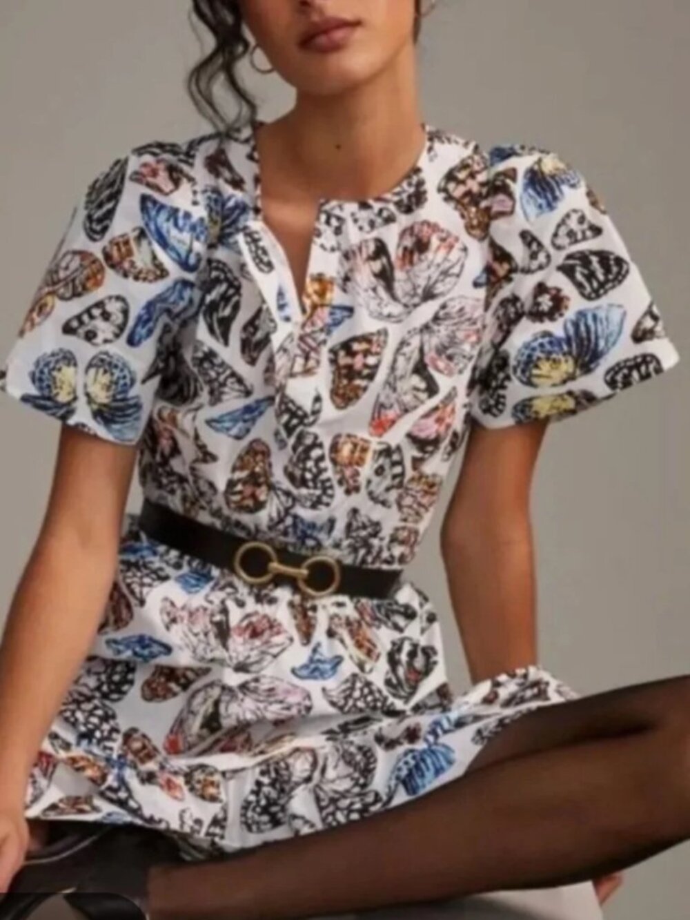 🌟 MAEVE 🌟 ANTHROPOLOGIE SOMERSET MINI DRESS BUTTERFLY PRINT IVORY XXSP